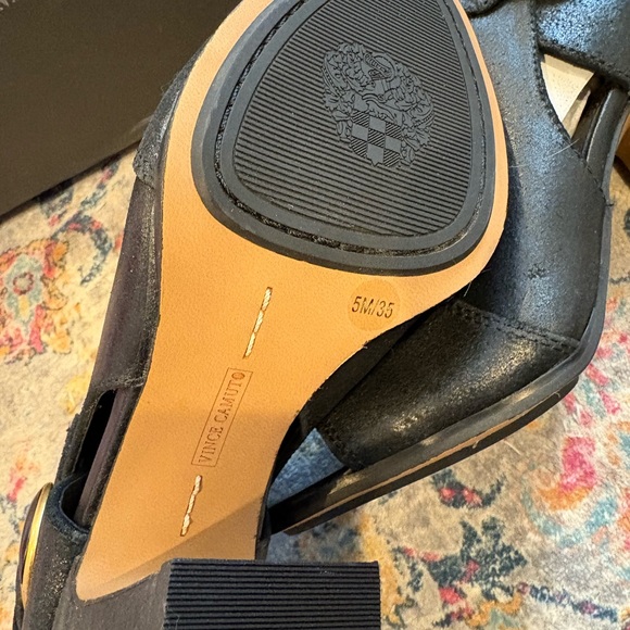 Vince Camuto Black Heeled Boots with Gold Buckle - Picture 5 of 10